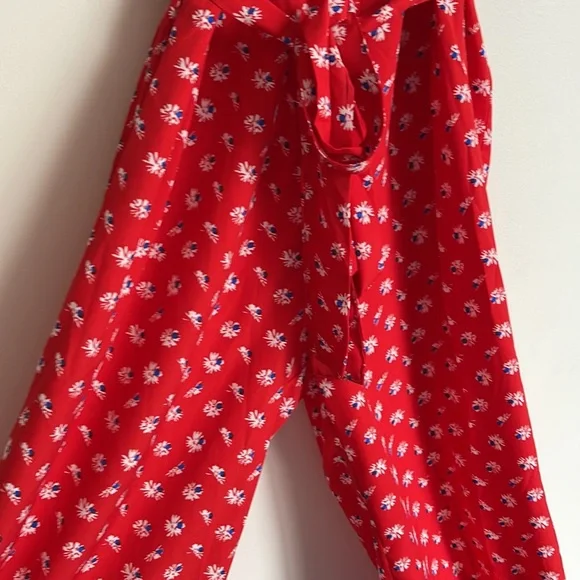 BOOHOO | Red floral short sleeve full length crossover jumpsuit - Picture 3 of 8